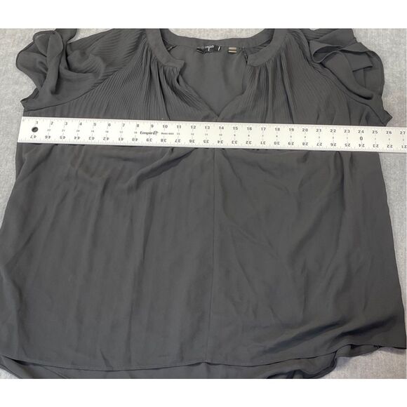 Tahari‎ Pleated Flutter Sleeve Blouse Women 2XL Black Plus Size Work Office Top - Picture 4 of 8